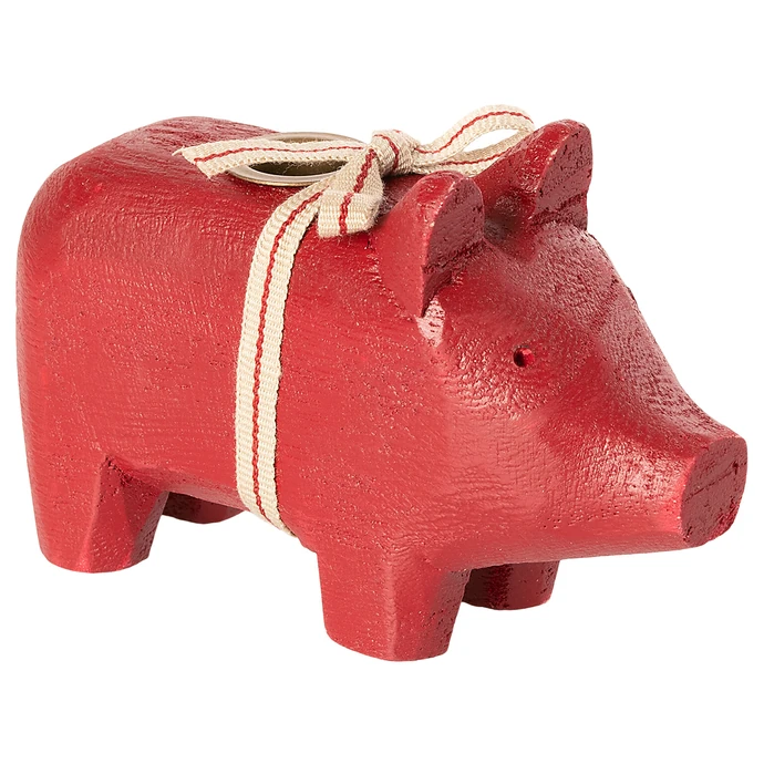 Maileg / Svícen Wooden Pig Small Red