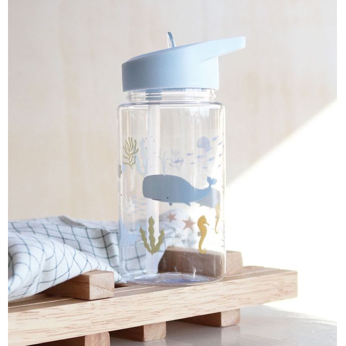 A Little Lovely Company / Detská fľaša so slamkou Ocean 450 ml + samolepky