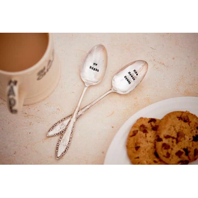 La de da! Living / Postříbřený set čajových lžiček Mr Right & Mrs Never Wrong