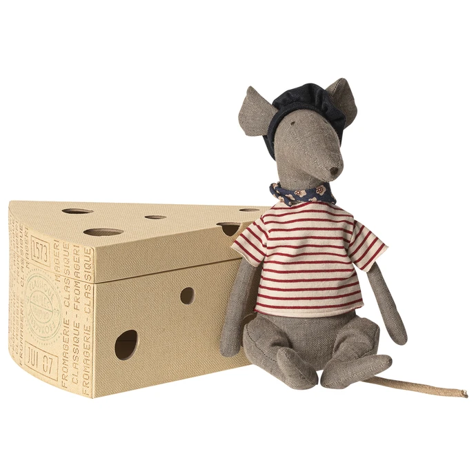 Maileg / Ľanová hračka v krabičke od syra Rat Grey