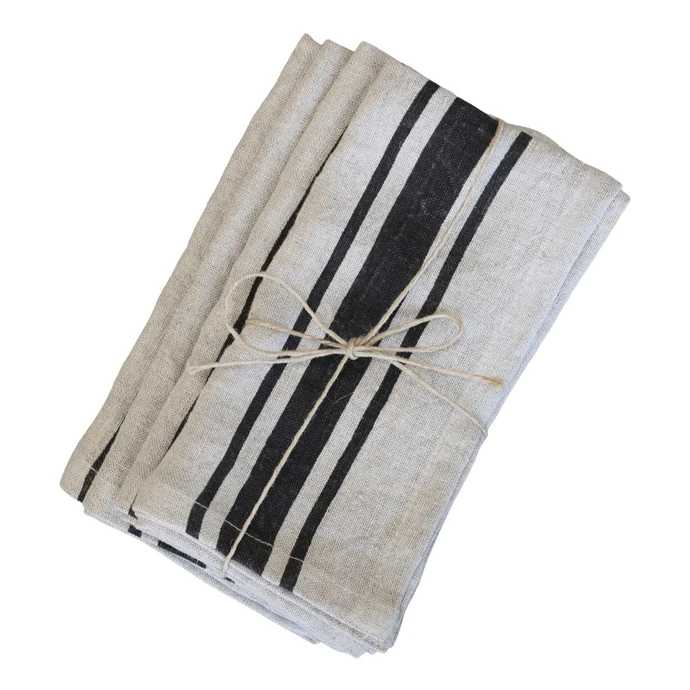 Chic Antique / Lněné ubrousky Grain Sack Stripe Black - Set 4 kusů