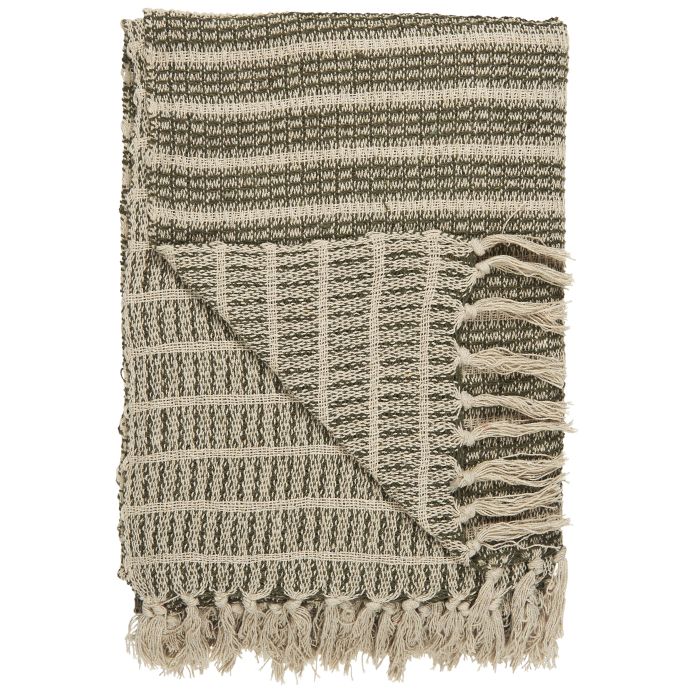 IB LAURSEN / Bavlněný přehoz Cream/Olive Stripe 160x130 cm