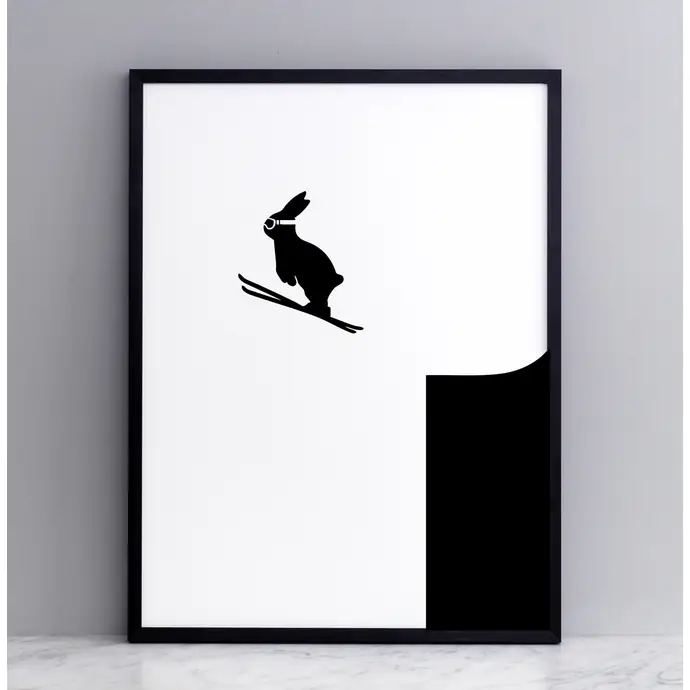 HAM / Sieťotlač s králíkom v skoku na na lyžiach Ski Jumping Rabbit 30 x 40 cm
