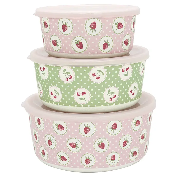 GREEN GATE / Bambusové dózy Strawberry Pale Pink - set 3 kusů