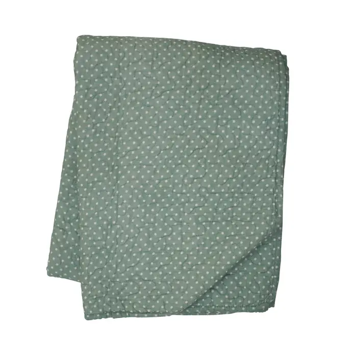 Krasilnikoff / Prošívaný bavlněný přehoz Dots Dusty Green 130x180cm