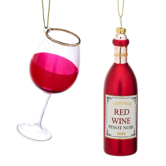 sass & belle / Vánoční ozdoba Red Wine and Glass - 2 ks