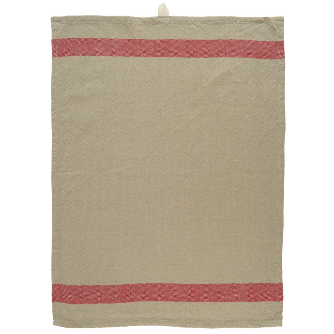 Ib Laursen / Bavlněná kuchyňská utěrka Taupe & Red Stripes