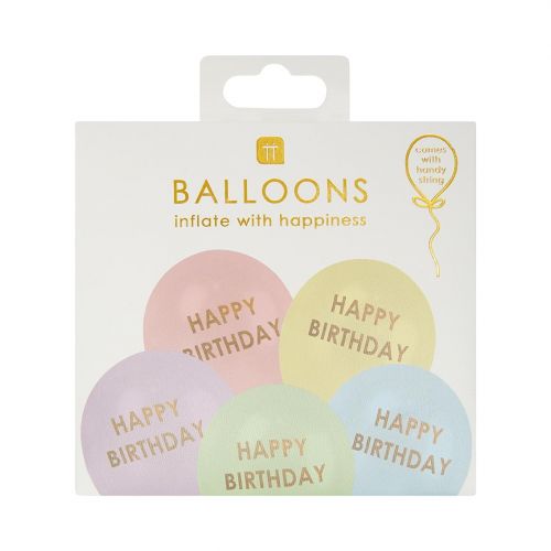 Talking Tables / Nafukovacie balóniky Pastel Happy Birthday - 5 ks