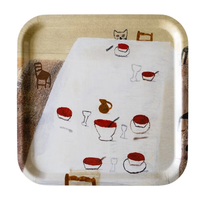 Fine Little Day / Servírovací tác Kitten with Soup 32 × 32 cm