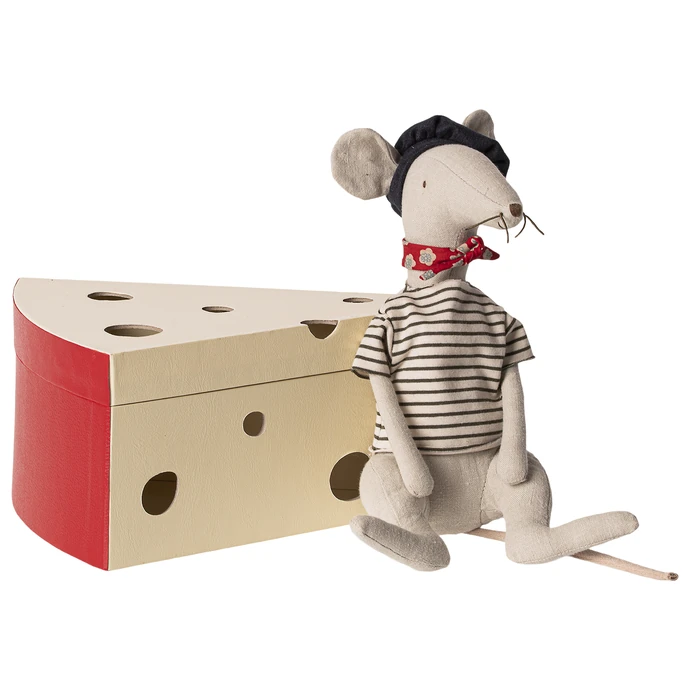 Maileg / Ľanová hračka v krabičke od syra Rat Light Grey