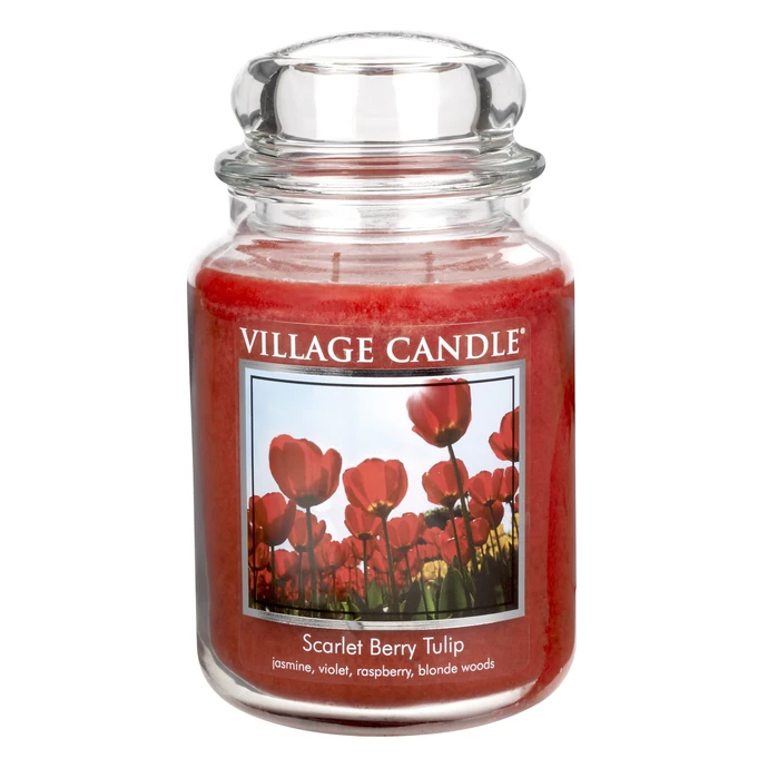 VILLAGE CANDLE / Svíčka ve skle Scarlet berry tulip - velká