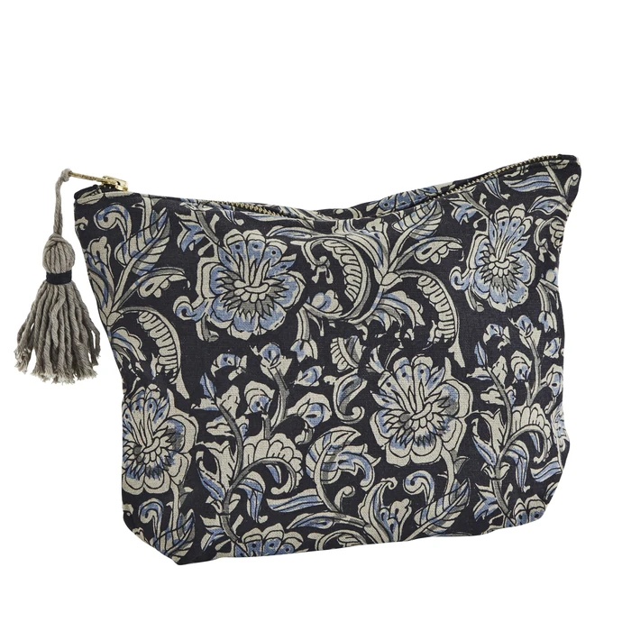 MADAM STOLTZ / Bavlnená kozmetická taška Printed Black/Blue/Grey