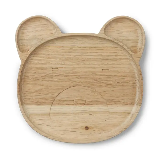 LIEWOOD / Dětský dřevěný talířek Conrad Natural Oak Mr. Bear Plate 21 cm