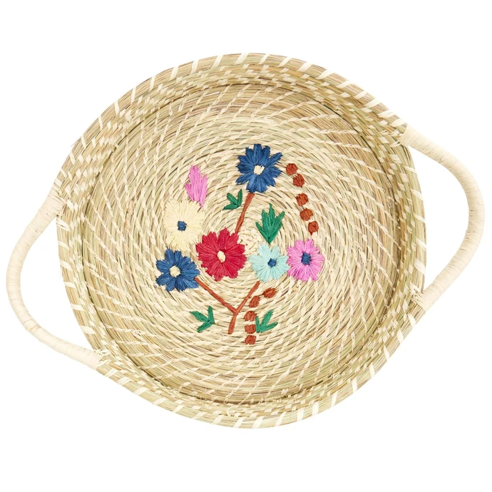 rice / Košík z rafie Flower Embroidery White