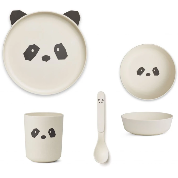 LIEWOOD / Sada dětského nádobí Bamboo Panda Cream White