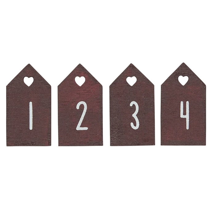 IB LAURSEN / Dřevěné štítky na adventní věnec Red - set 4 ks