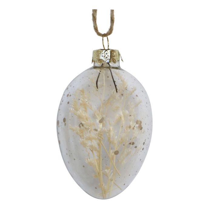 Chic Antique / Sklenené veľkonočné vajíčko Flowers Clear/Cream 7 cm