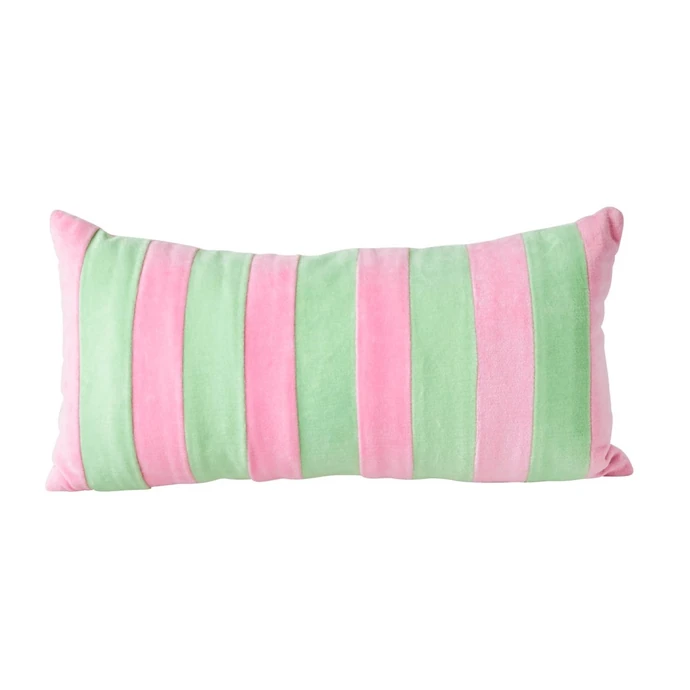 rice / Sametový polštář s výplní Pink/Green 20x40 cm