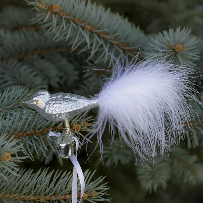 GLASSOR / Skleněný ptáček na skřipci Silver