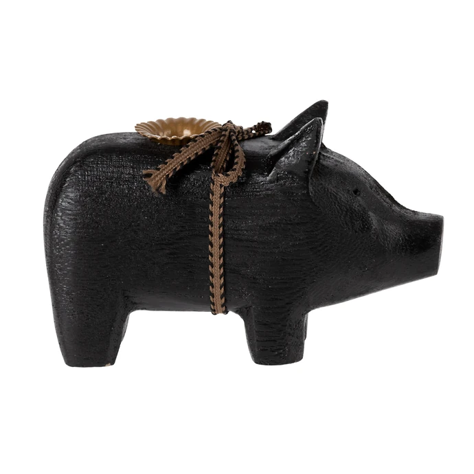 Maileg / Svícen Wooden Pig Black - Small