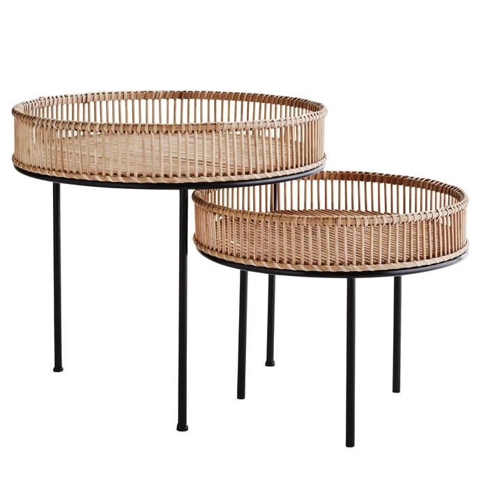 MADAM STOLTZ / Kulatý bambusový stolek Natural/Black