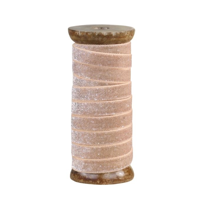 Chic Antique / Velurová stuha se špulkou Champagne Glitter - 5 m