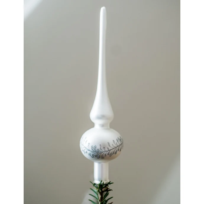 GLASSOR / Sklenená špica na vianočný stromček Silver Flowers