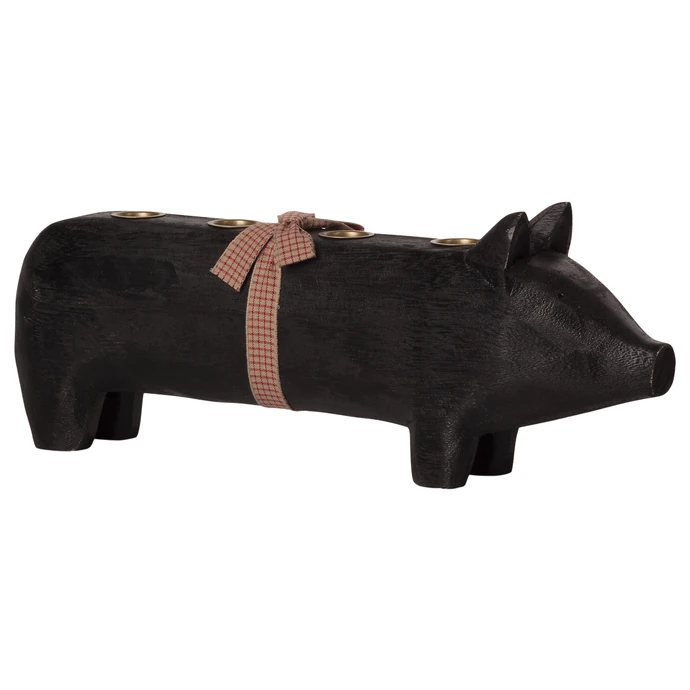 Maileg / Dřevěný svícen Wooden Pig Large Black