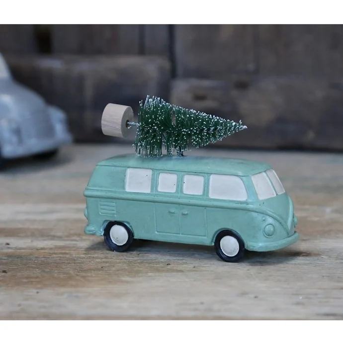 Chic Antique / Adventní dekorace Green Hippie Van With Tree