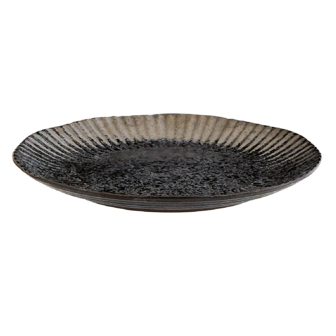 MADAM STOLTZ / Čierny keramický tanier Black Silver Plate 27,5 cm