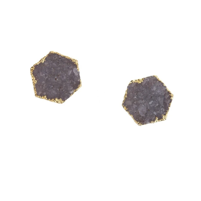 DECADORN / Náušnice Hexagon Amethyst/Gold