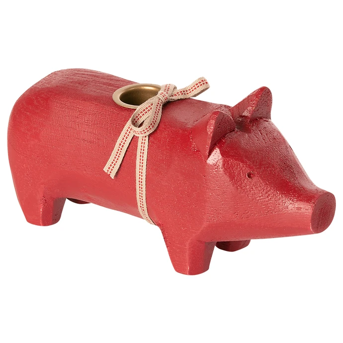 Maileg / Svietnik Wooden Pig Medium Red