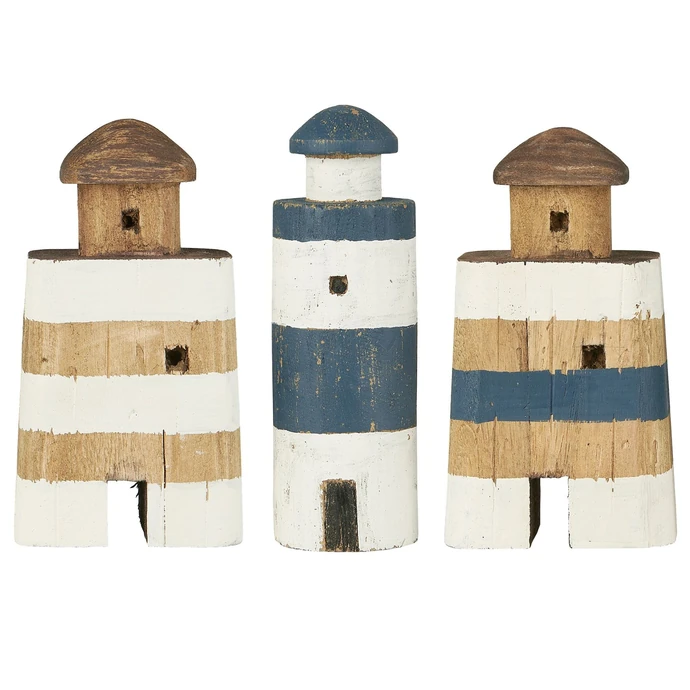 IB LAURSEN / Dřevěná dekorace Lighthouse Nautico Natural/Blue/White