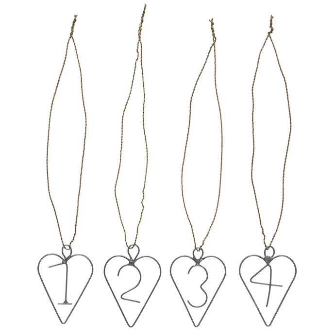 Ib Laursen / Kovové štítky na adventný veniec Heart - set 4 ks