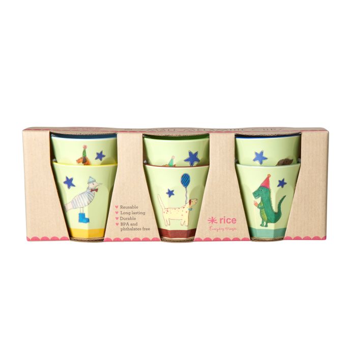 rice / Melaminový kalíšek Animals Green 125 ml - set 6 ks