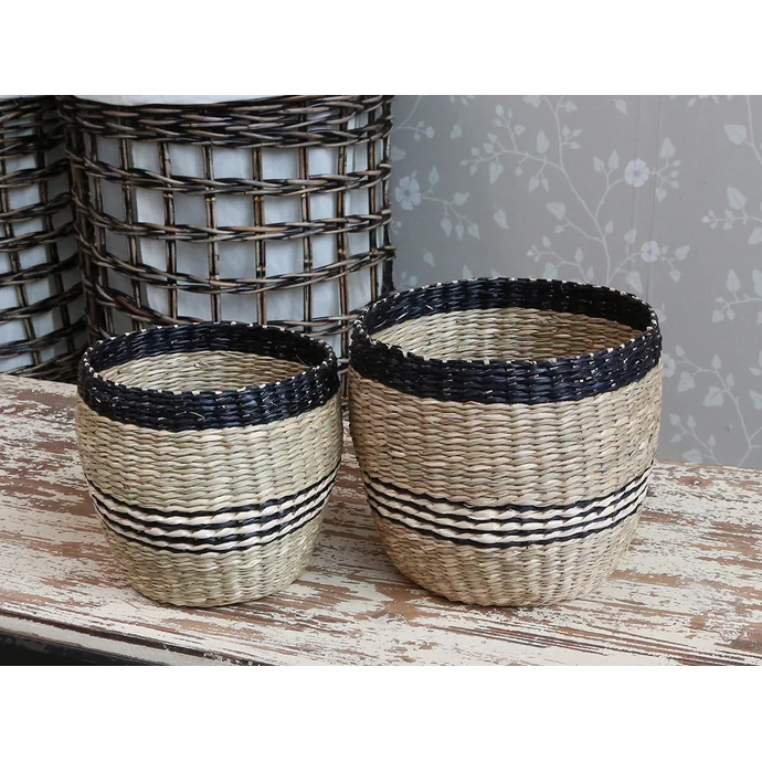 Chic Antique / Úložný košík Seagrass Black Stripes