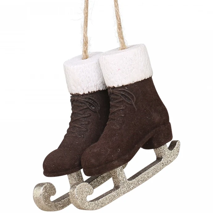 Chic Antique / Velurová vánoční ozdoba Skates Mocca 7,5 cm