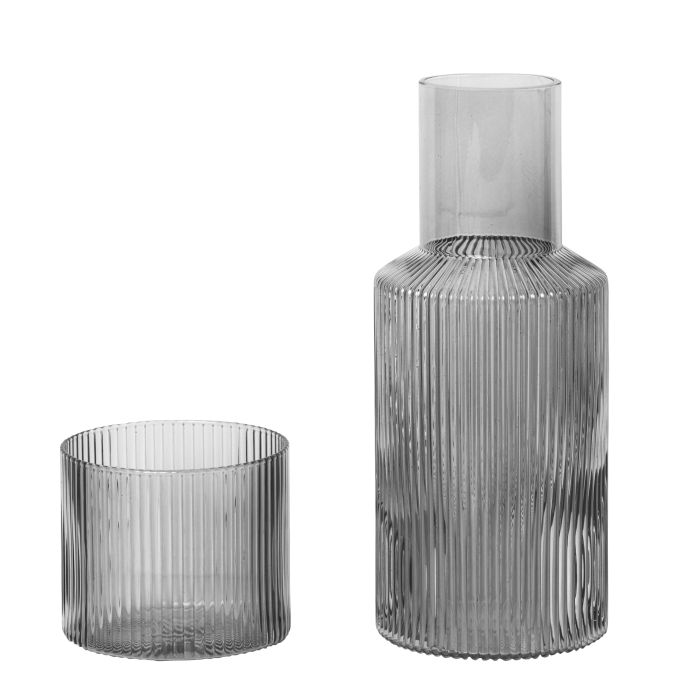 ferm LIVING / Karafa s pohárom Ripple Smoked grey 500 ml