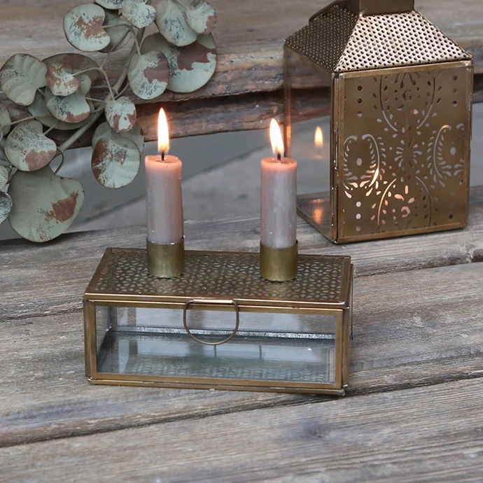 Chic Antique / Svietnik na dve sviečky Box Antique Brass