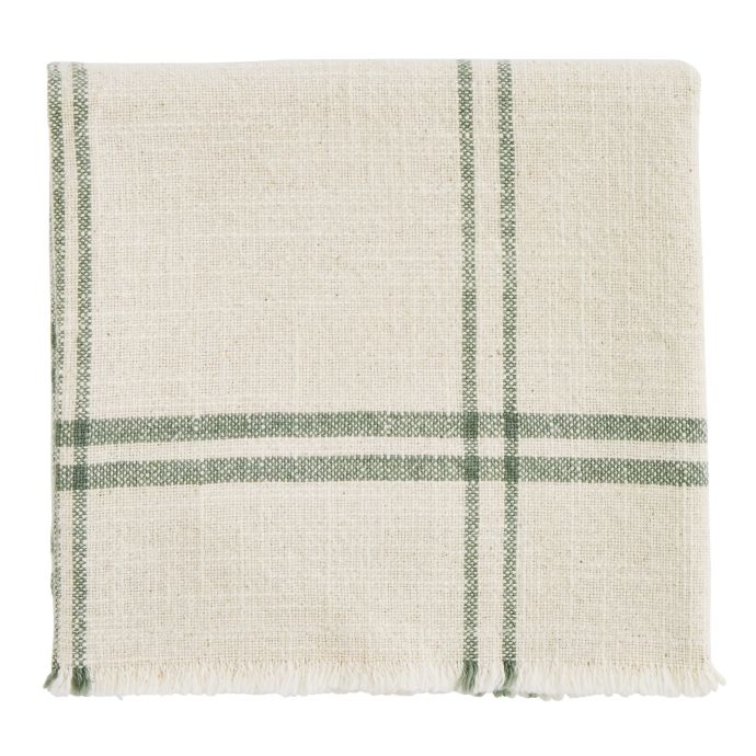 MADAM STOLTZ / Bavlněná utěrka Checked Ecru/ Green 50 × 70 cm