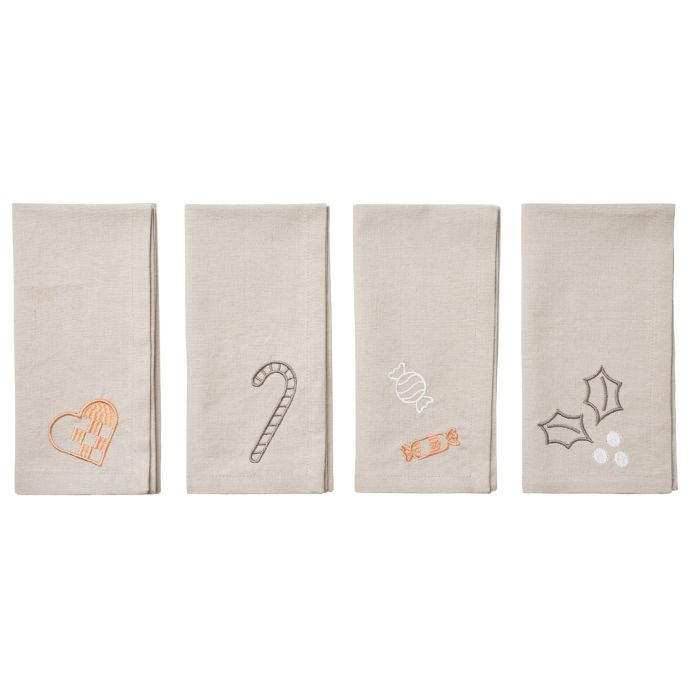 Broste / Vyšívaný obrúsok Fryd Light Warm Grey - set 4 ks