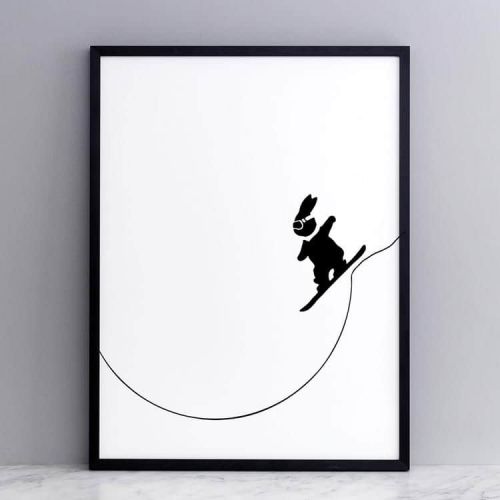 HAM / Sítotisk s králíkem Snowboard Rabbit 30 × 40 cm