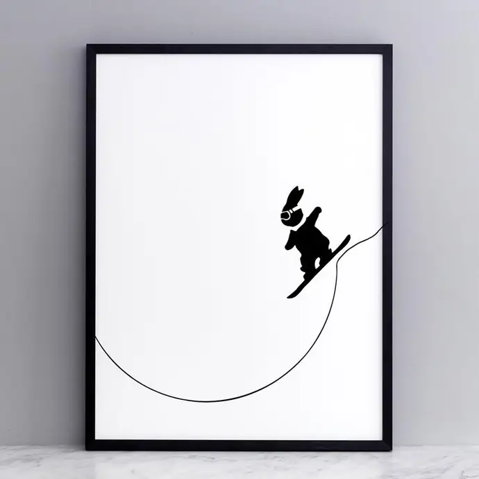 HAM / Sieťotlač s králikom Snowboard Rabbit 30 × 40 cm
