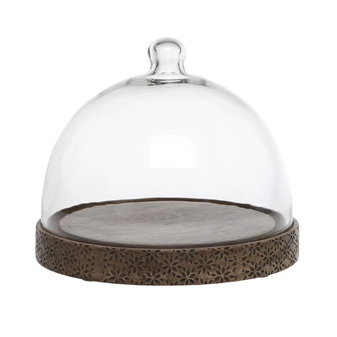 Chic Antique / Sklenený poklop s drevenou základňou Tours 25 cm