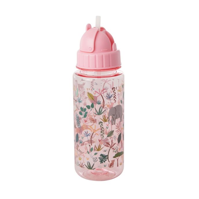 rice / Detská fľaša so slamkou Jungle Animals Pink 450 ml
