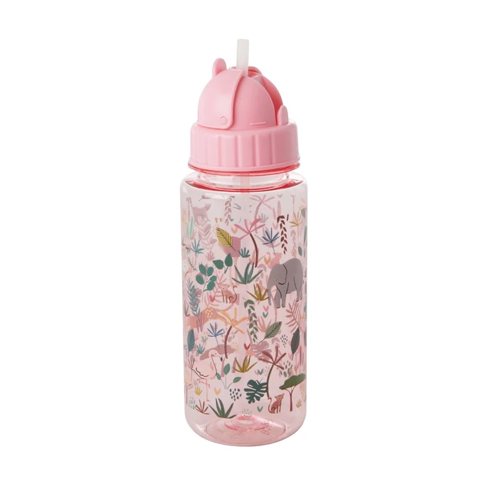 rice / Detská fľaša so slamkou Jungle Animals Pink 450 ml