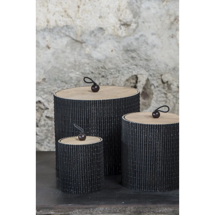 IB LAURSEN / Kulatá bambusová krabička Black - set 3 ks