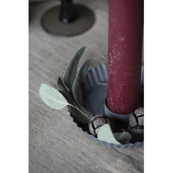 Kovový svícen s ouškem Grey Grooved 13 cm