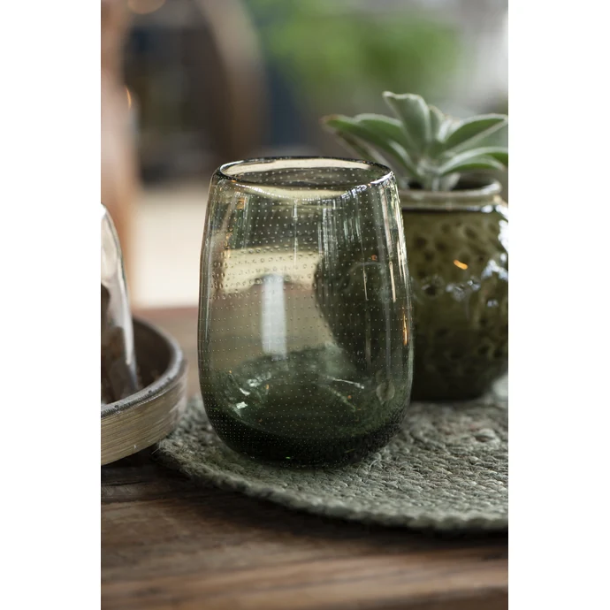 Skleněná váza Bubbles Olive 15 cm