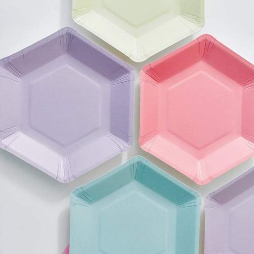 Papírové talířky Pastel Hexagonal - 12 ks